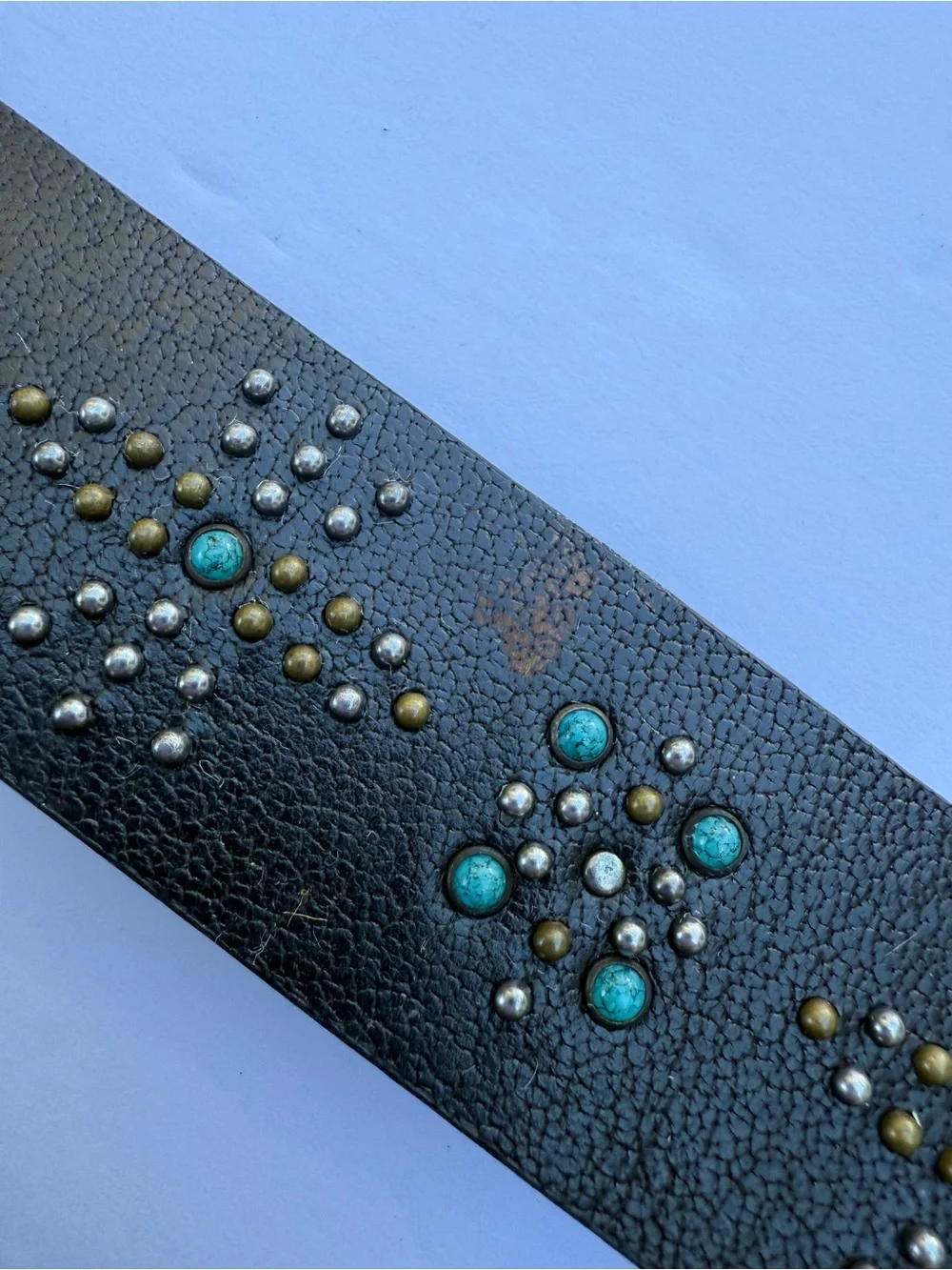 Lucky Brand Women's Black Studded Leather Belt with Turquoise Accents